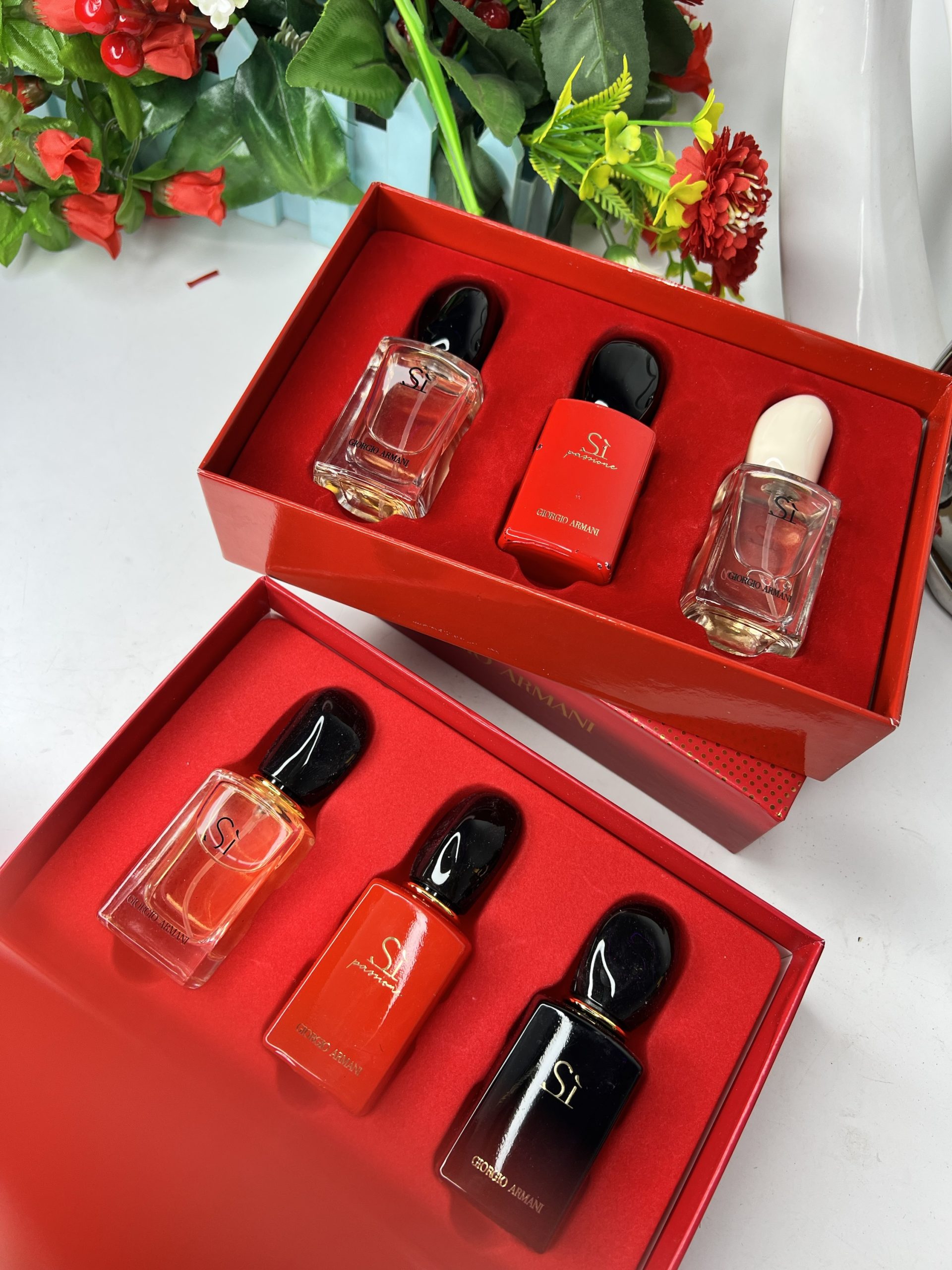 Armani red 3 in one Dubai copy set - Perfume store in Nigeria